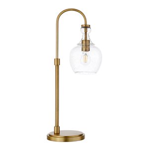 Hailey Home Verona 27-in H Brushed Brass Arc-Shaped Table Lamp with Glass Shade