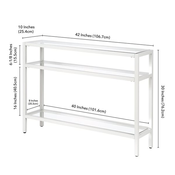 Hailey Home Sivil 42-in W 3-Tier White Metal Modern Console Table w/ Glass Shelves