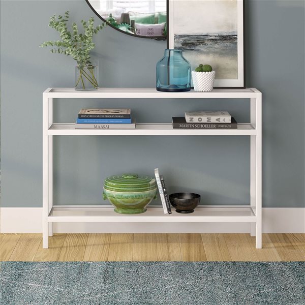 Hailey Home Sivil 42-in W 3-Tier White Metal Modern Console Table w/ Glass Shelves