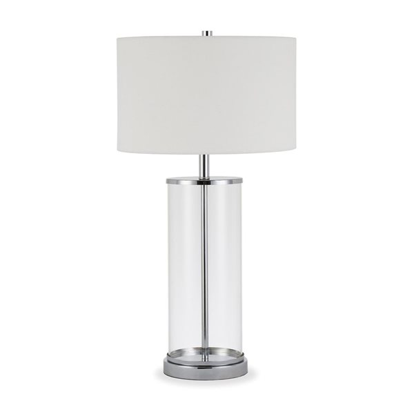 Hailey Home Rowan 28-in H Polished Nickel/Clear Glass Table Lamp with White Fabric Shade