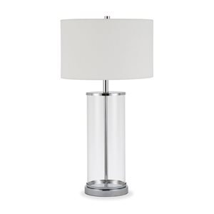 Hailey Home Rowan 28-in H Polished Nickel/Clear Glass Table Lamp with White Fabric Shade