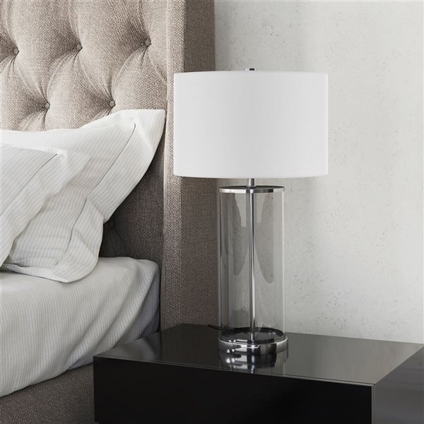 Hailey Home Rowan 28-in H Polished Nickel/Clear Glass Table Lamp with White Fabric Shade