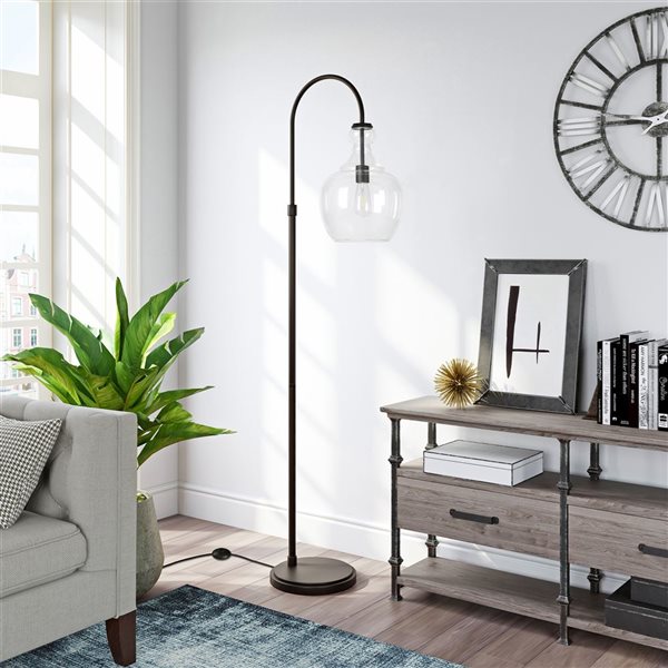 Hailey Home Verona 70-in H Black Arc Floor Lamp w/ Clear Glass Shade