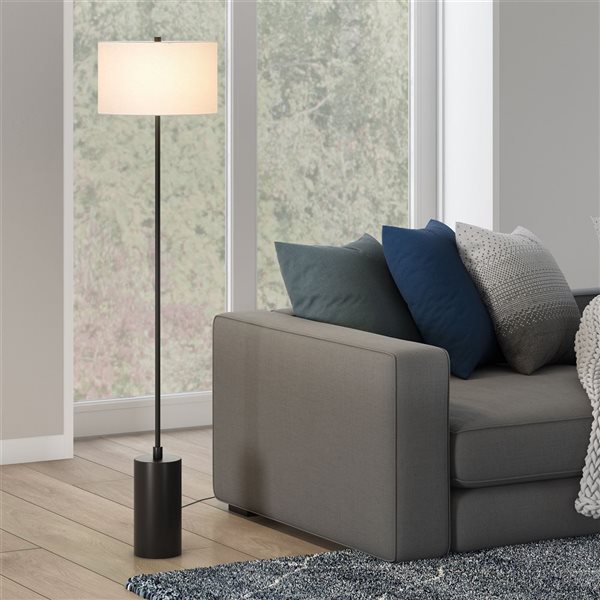 Hailey Home Somerset 64-in H Black Floor Lamp w/ White Fabric Shade