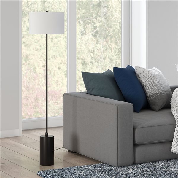 Hailey Home Somerset 64-in H Black Floor Lamp w/ White Fabric Shade