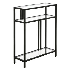 Hailey Home Cortland 22 W x 29.5-in H Blackened Bronze Metal Industrial Console Table w/ Glass Shelves