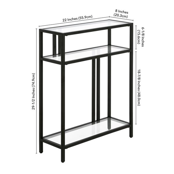 Hailey Home Cortland 22 W x 29.5-in H Blackened Bronze Metal Industrial Console Table w/ Glass Shelves