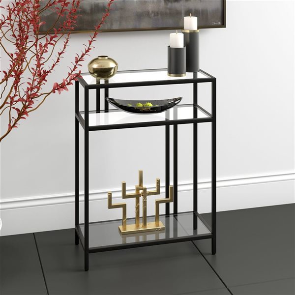 Hailey Home Cortland 22 W x 29.5-in H Blackened Bronze Metal Industrial Console Table w/ Glass Shelves