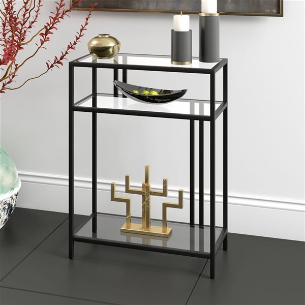 Hailey Home Cortland 22 W x 29.5-in H Blackened Bronze Metal Industrial Console Table w/ Glass Shelves