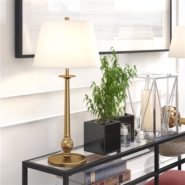 Hailey Home Wilmer 28-in H Brass Table Lamp with White Fabric Shade