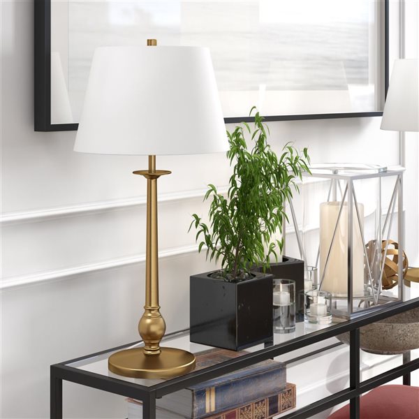 Hailey Home Wilmer 28-in H Brass Table Lamp with White Fabric Shade