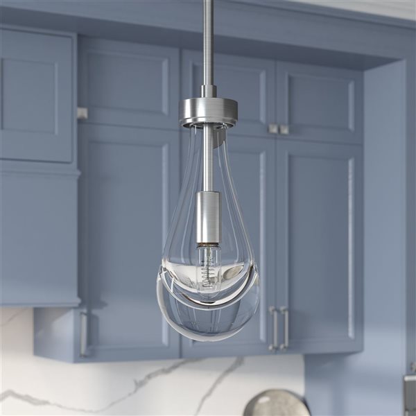 Hailey Home Twyla 5-in W Brushed Nickel Pendant Ceiling Light w/ Clear Glass Shade