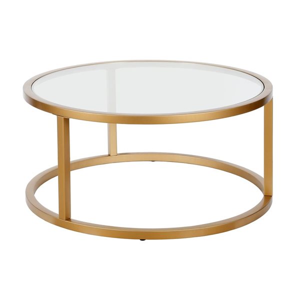 Hailey Home Parker Brass Round Glass Coffee Table