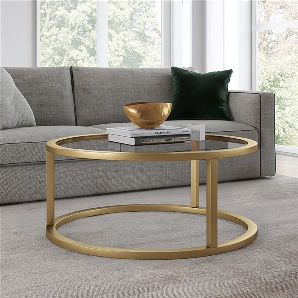 Table basse ronde Parker de Hailey Home laiton avec surface en verre