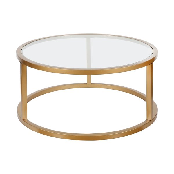 Table basse ronde Parker de Hailey Home laiton avec surface en verre