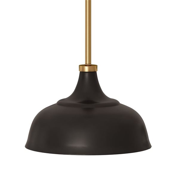 Luminaire suspendu Mackenzie Hailey Home 10,75 po l. noir et laiton avec abat-jour en métal