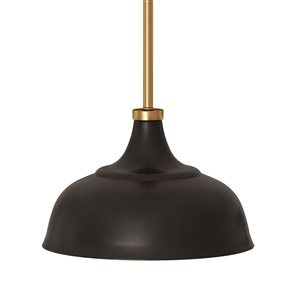 Luminaire suspendu Mackenzie Hailey Home 10,75 po l. noir et laiton avec abat-jour en métal