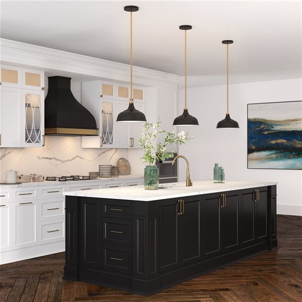 Hailey Home Mackenzie 10.75-in W Black and Brass Pendant Ceiling Light w/ Metal Shade