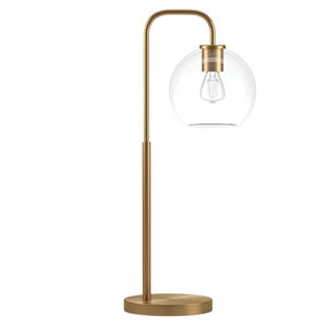 Lampe de table en forme d'arc Harrison de Hailey Home 27 po h. laiton avec abat-jour en verre