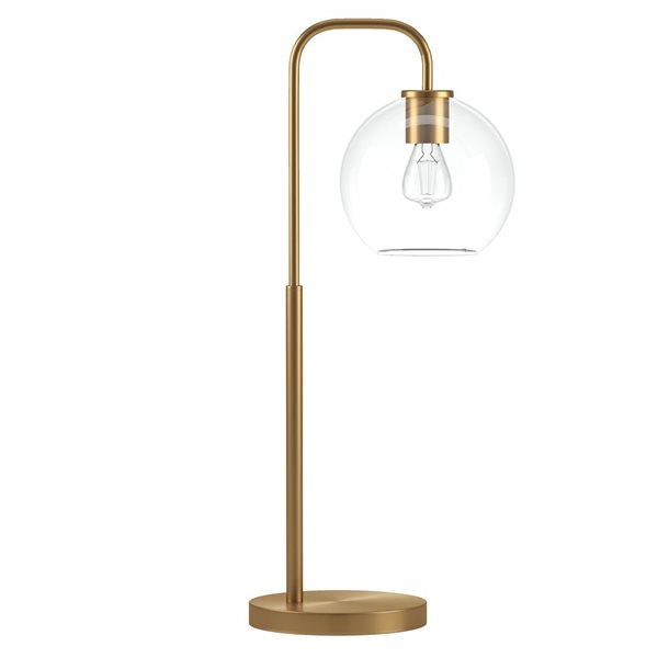 Hailey Home Harrison 27-in H Brass Arc-Shaped Table Lamp with Glass Shade