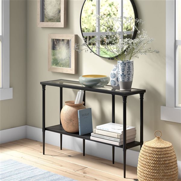 Hailey Home Dafna 45-in W Blackened Bronze Metal Modern Console Table w/ Glass Top