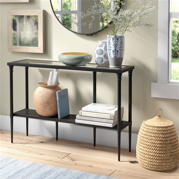 Hailey Home Dafna 45-in W Blackened Bronze Metal Modern Console Table w/ Glass Top