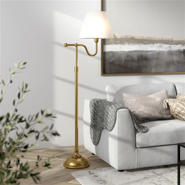 Hailey Home Wellesley 63-in H Brass Floor Lamp w/ White Fabric Shade