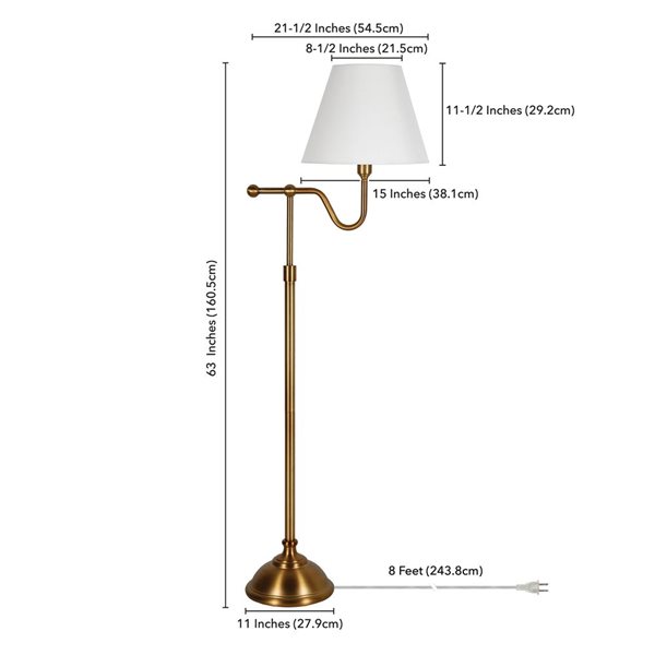 Hailey Home Wellesley 63-in H Brass Floor Lamp w/ White Fabric Shade