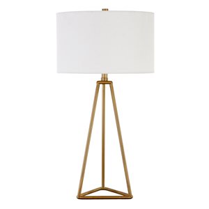 Hailey Home Gio 26.13-in H Brass Metal Table Lamp with White Fabric Shade