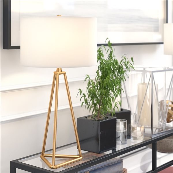 Hailey Home Gio 26.13-in H Brass Metal Table Lamp with White Fabric Shade