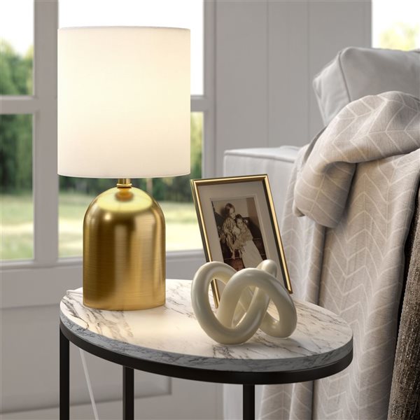 Hailey Home Talbot 13.25-in H Brass Mini Lamp w/ White Fabric Shade