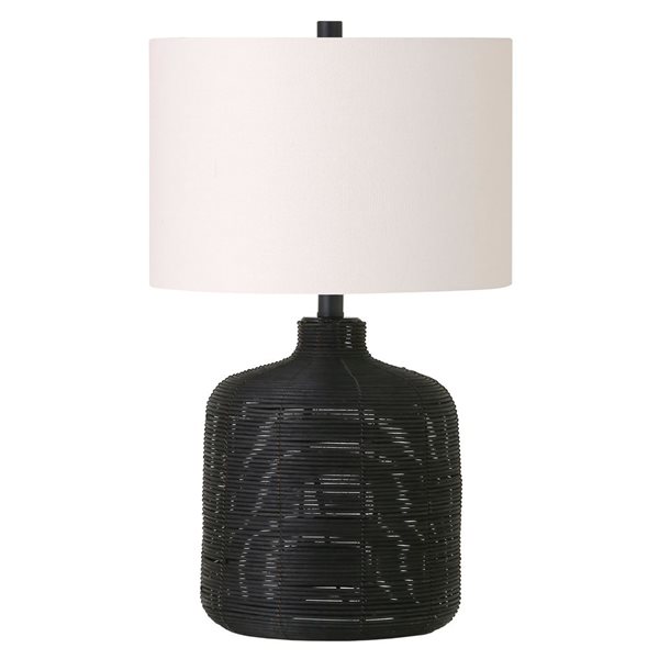 Hailey Home Jolina 20.5-in H Black Rattan Table Lamp with Fabric Shade