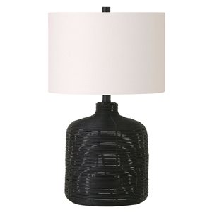 Hailey Home Jolina 20.5-in H Black Rattan Table Lamp with Fabric Shade