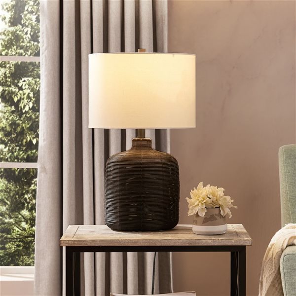 Hailey Home Jolina 20.5-in H Black Rattan Table Lamp with Fabric Shade