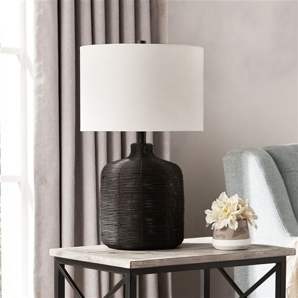 Hailey Home Jolina 20.5-in H Black Rattan Table Lamp with Fabric Shade