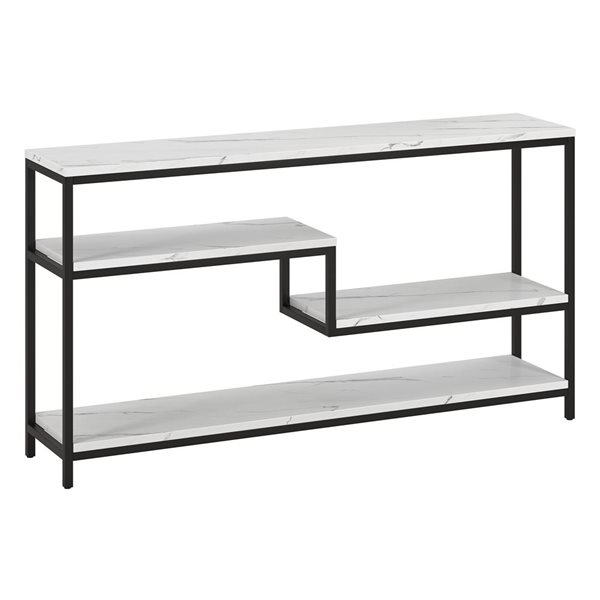 Hailey Home Mathis 55-in W Blackened Bronze Metal Mid-Century Console Table w/ White Faux Marble Shelves