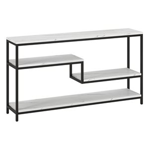 Hailey Home Mathis 55-in W Blackened Bronze Metal Mid-Century Console Table w/ White Faux Marble Shelves