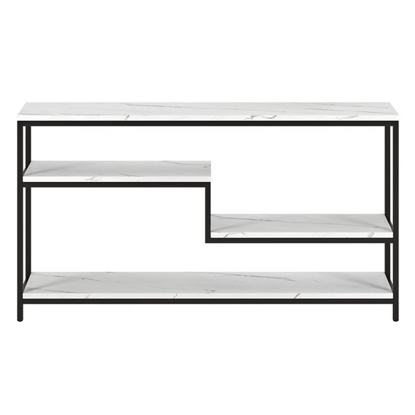 Hailey Home Mathis 55-in W Blackened Bronze Metal Mid-Century Console Table w/ White Faux Marble Shelves