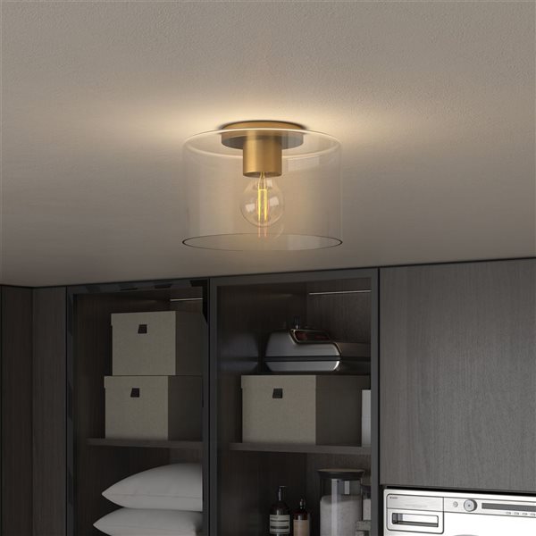 Hailey Home Henri 10-in W Brass Flush Mount Light w/ Clear Glass Shade