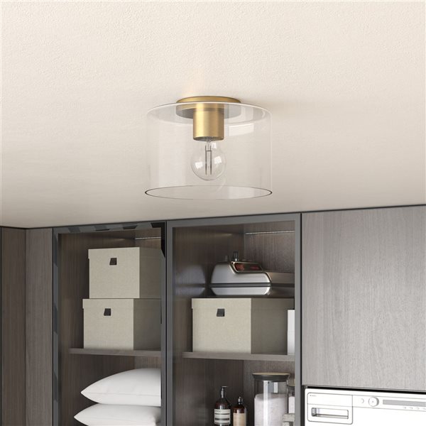 Hailey Home Henri 10-in W Brass Flush Mount Light w/ Clear Glass Shade