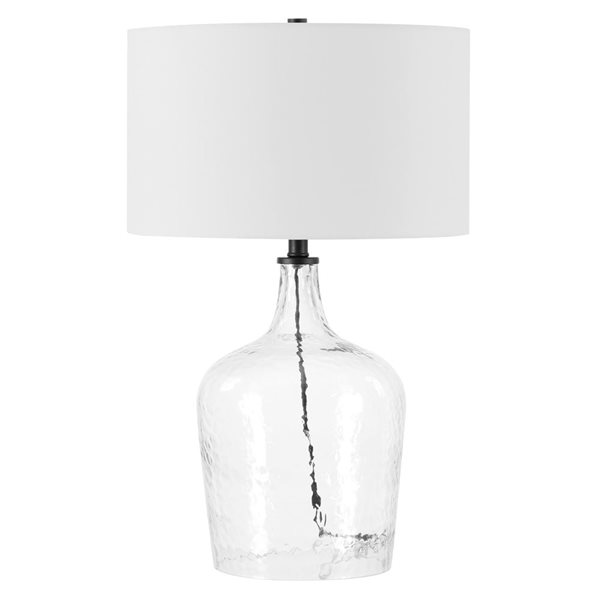 Lampe de table Casco Hailey Home 24 po h. base en verre clair texturé/accents bronze noirci avec abat-jour tissu blanc