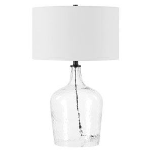 Lampe de table Casco Hailey Home 24 po h. base en verre clair texturé/accents bronze noirci avec abat-jour tissu blanc