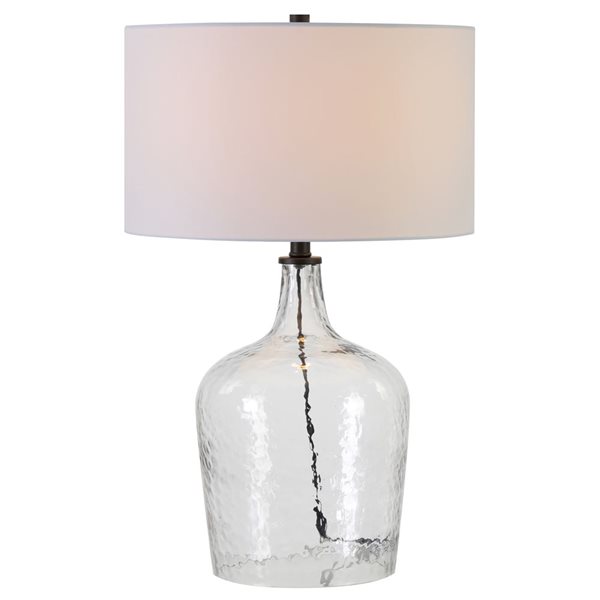 Lampe de table Casco Hailey Home 24 po h. base en verre clair texturé/accents bronze noirci avec abat-jour tissu blanc