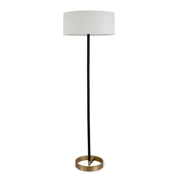 Hailey Home Estella 62-in H Black and Brass Floor Lamp w/ White Fabric Shade