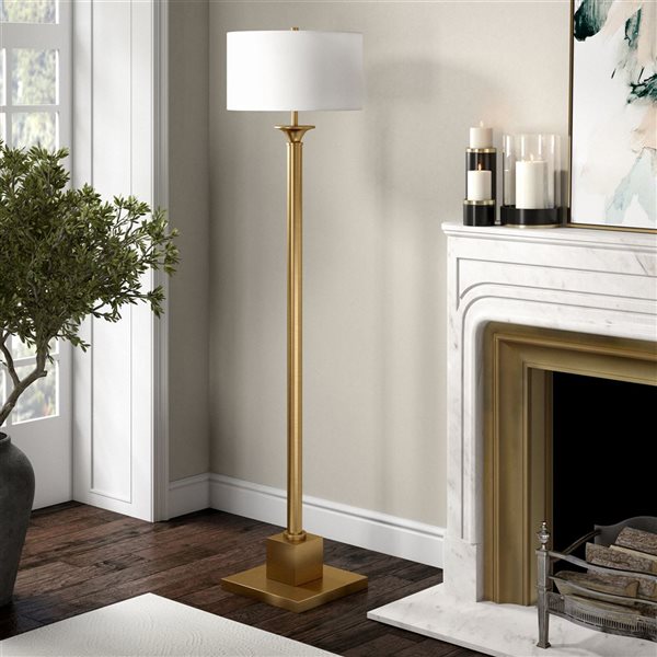 Hailey Home Hadley 65-in H Brass Floor Lamp w/ White Fabric Shade