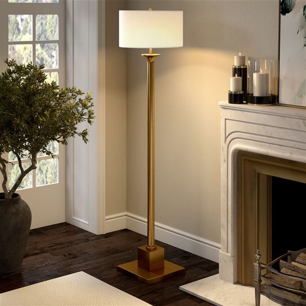 Hailey Home Hadley 65-in H Brass Floor Lamp w/ White Fabric Shade