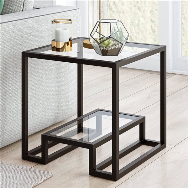 Hailey Home Athena Black Glass Square End Table