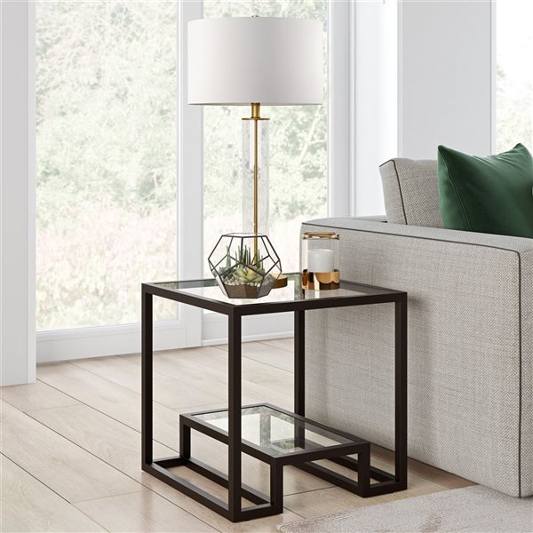 Hailey Home Athena Black Glass Square End Table