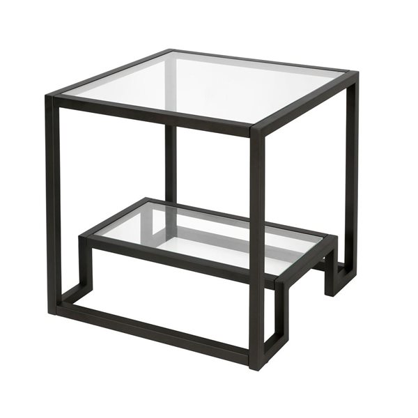 Hailey Home Athena Black Glass Square End Table