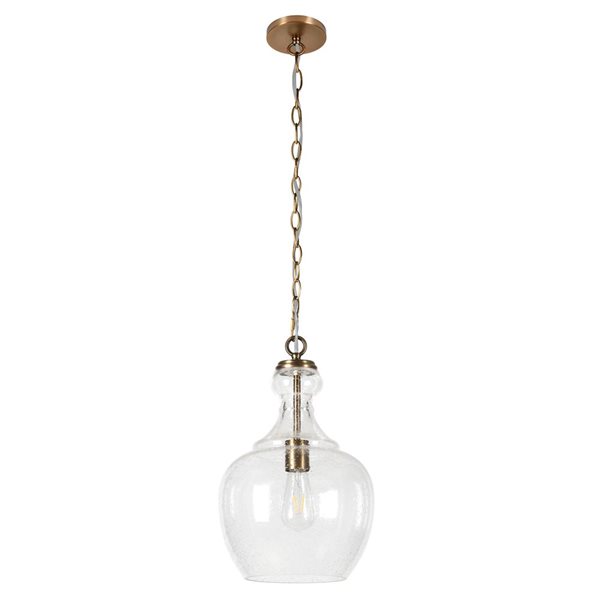 Hailey Home Verona 11-in W Brass Pendant Ceiling Light w/ Bubble Glass Shade